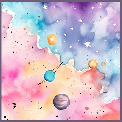 Premium Photo A Watercolor Painting Of Planets And Stars