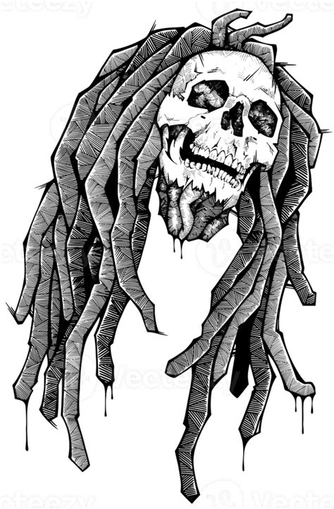 Skull With Dreads On The Head Black And White Drawing 46894590 Png