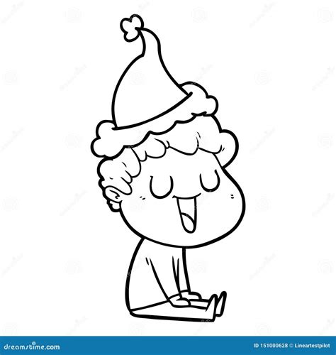 A Creative Laughing Line Drawing Of A Man Wearing Santa Hat Stock