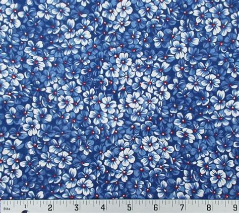 Blue White Red Wildflowers Tiny Floral Calico Cotton Quilting Fabric 31