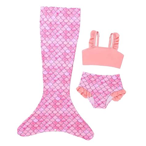 Kiijoy Girls Ruffle Bikini Set With Tail Bottom Swimsuit Piece Sizes M Walmart