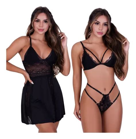 Camisola De Renda Cruzada Costas Conjunto Lingerie Sexy Parcelamento Sem Juros