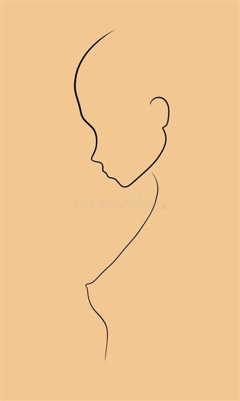 Faceless Minimal Line Portrait Silhouette Of Sensual Nude Girl In