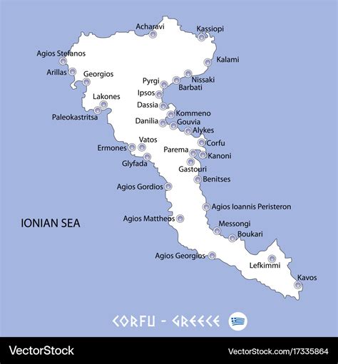 Island of corfu in greece white map and blue Vector Image