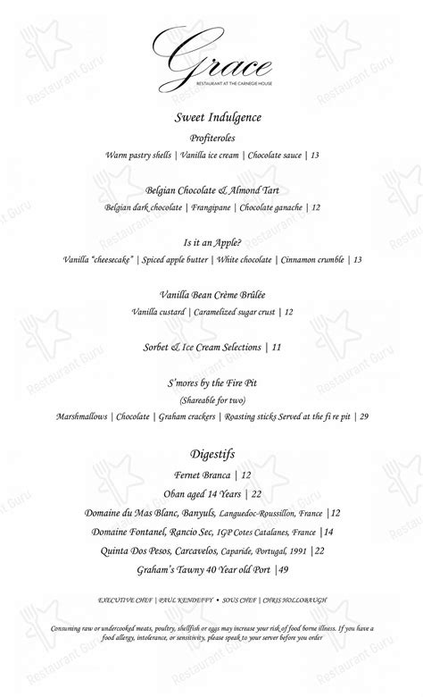 Menu at Grace Restaurant, State College