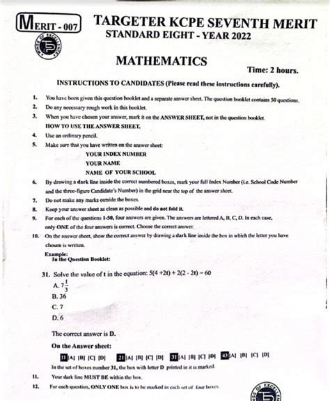 Kcpe Targeter Exam Series Question Ans Answers