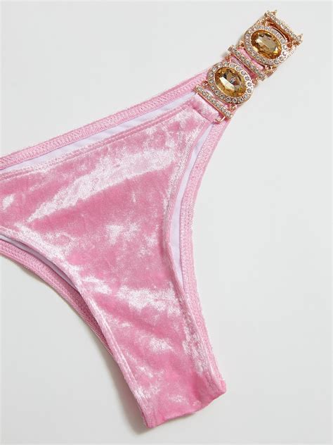 Emmiol Free Shipping Polyester Gold Velvet Sexy Crystal Diamond Bikini Pink S In Bikini