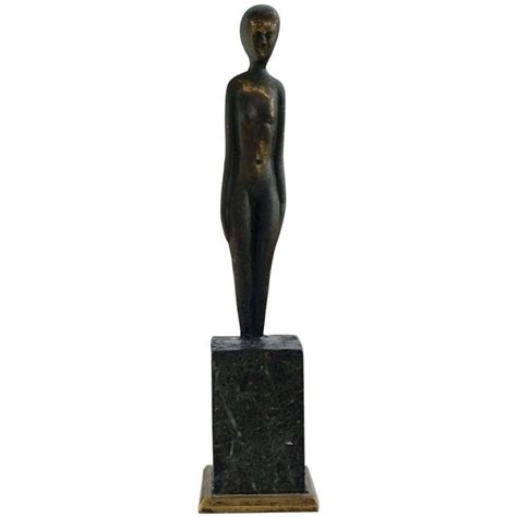 Bronze Sculpture On Marble Pedestal Naked Woman In Minimalist Style Vintage Sculpture Bronze