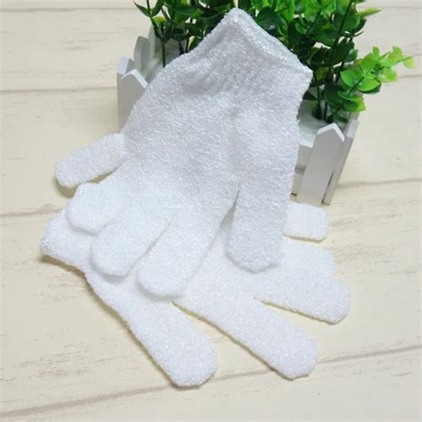 4 Pcs White Five Finger Bath Gloves Towel Adult Body Wash Beauty Gloves