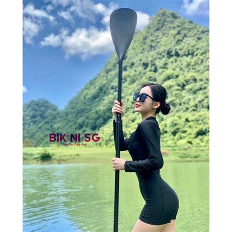 Bikini liền thân Đồ bơi nữ kín đáo Bikini SG tay dài tay ngắn dáng đùi có dây kéo thể thao vải