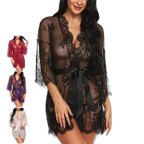 Womens Lace Kimono Robe Babydoll Mesh Nightgown Babydoll Valentines Sexy Lingerie China