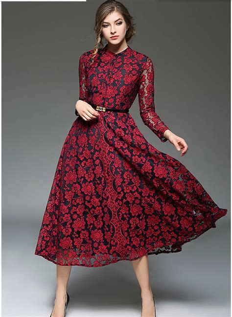 Aliexpress.com : Buy 2017 Women's fashion lace long dresses wine green ...