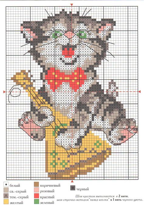 Кот-музыкант. Схема для вышивки крестом кота с балалайкой