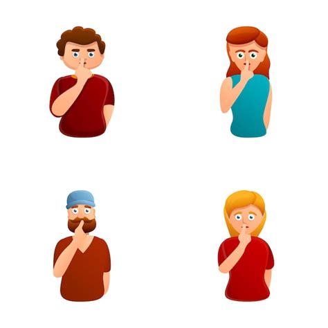 Premium Vector Silence Icons Set Cartoon Vector Man And Woman Keep