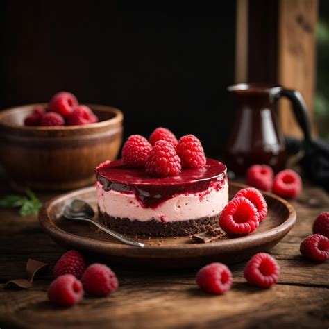 Premium Ai Image Indulgent Chocolate Raspberry Cheesecake On Rustic