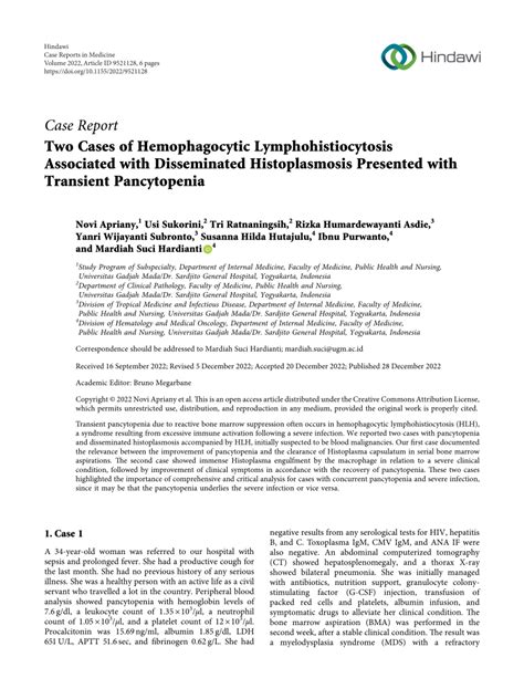 Pdf Two Cases Of Hemophagocytic Lymphohistiocytosis Associated With Disseminated