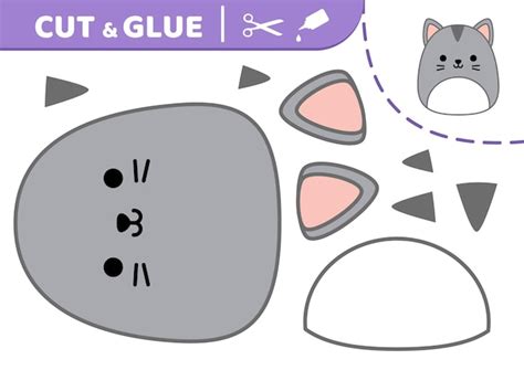 Premium Vector Cat Squishmallow Cut And Glue Kitty Kitten Applique