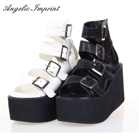 Women Punk Rock Thick Platform Sandals Wedge Shoes Lolita Open Toe