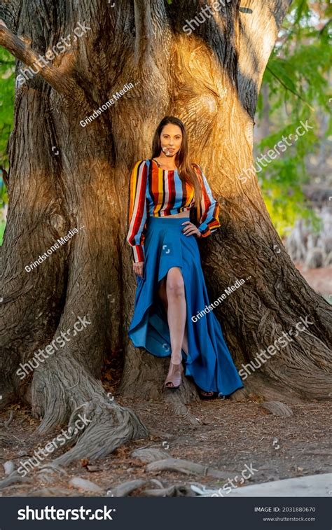 Gorgeous Brunette Model Poses Outdoors While Stock Photo Shutterstock