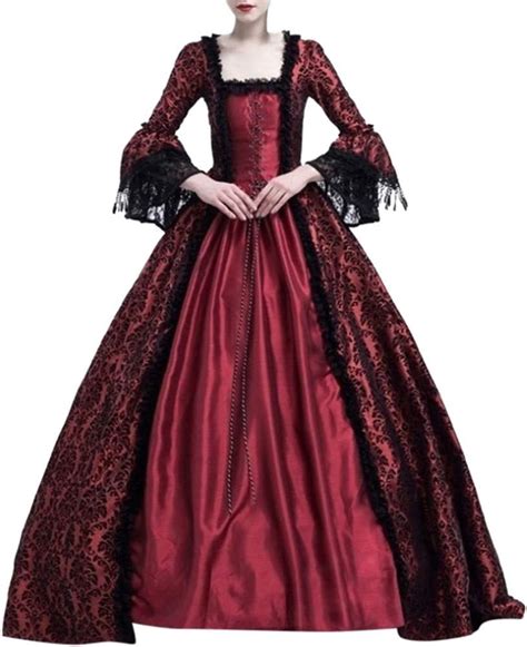 SALUCIA Damen Mittelalter Gothic Kleid Spitze Satin Trompetenärmel