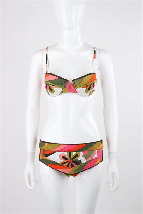 Emilio Pucci C S Multicolor Floral Op Art Piece Bikini Bathing Swimsuit For Sale At Stdibs