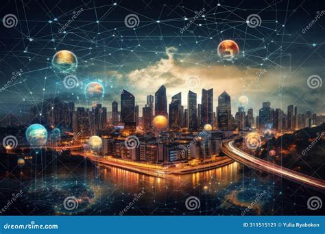 Interconnected Smart City Ai Network Generate Ai Stock Image Image