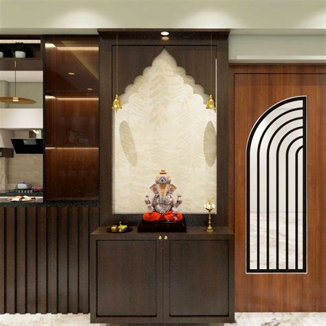 floor mounted indian traditional walnut pooja unit design  storage