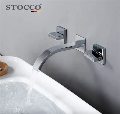 Polished Chrome Brass Siamese Double Hole Wall Mounted Hot Cold Mixer Tap Waterfall Bathtub