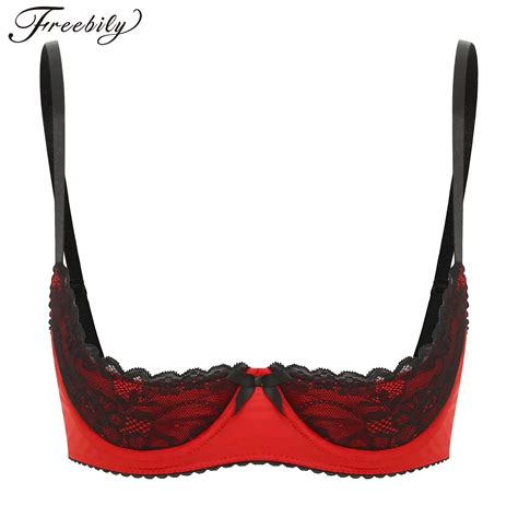 Womens Sexy Contrast Lingerie Half Cup Lace Push Up Balconette Bra Tops Adjustable Spaghetti