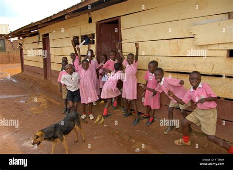 Kampala Uganda 10 April 2017 Children In Pink School Uniform In Front