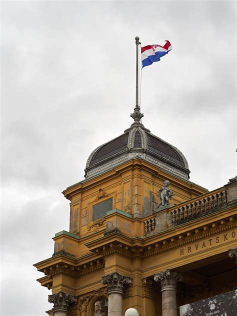 Croatian Flag Over The Croatian National Theatre Zagreb C Marco