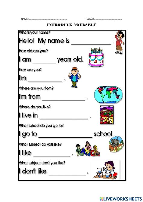 Introduce Oneself worksheet | Inglese