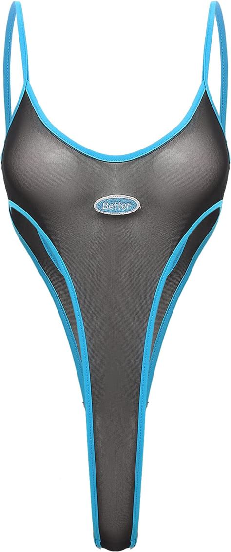 Yizyif Sexy Lingerie For Womens Mesh Monokini Swimsuit High Leg Cut Thongs See Through Bathing