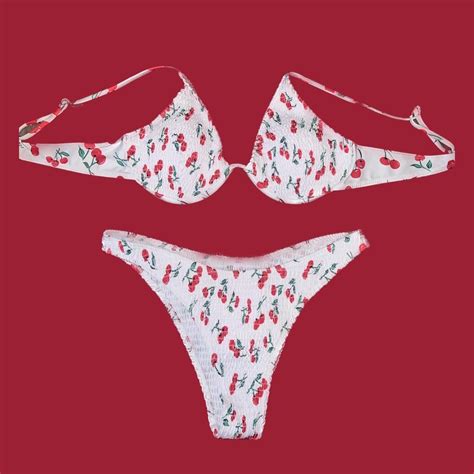 Cherry White And Red Underwire Bikini Depop