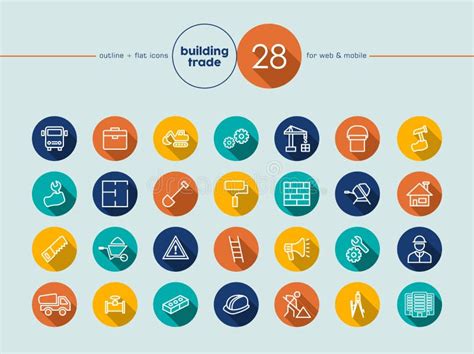 Building Trade Flat Icons Set Stock Vector Illustration Of Design