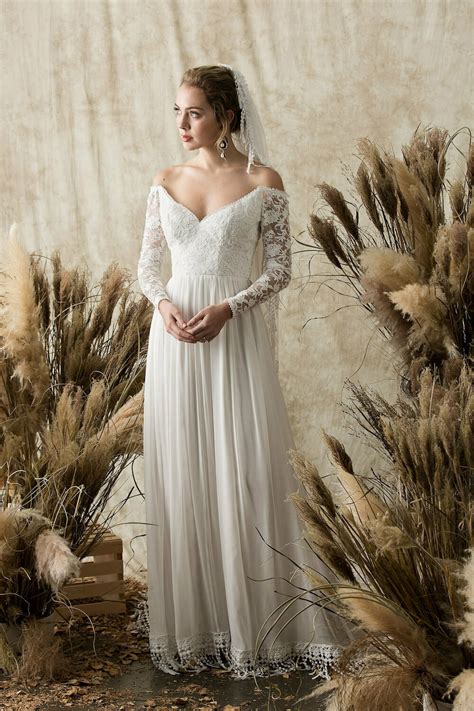 Gabriel Long Sleeve Silk Wedding Dress Dreamers And Lovers