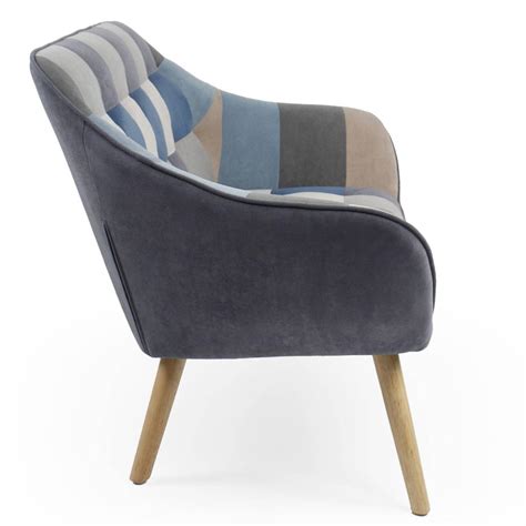 Canap Places Scandinave Zentao Effet Patchwork Velours Gris Et Bleu