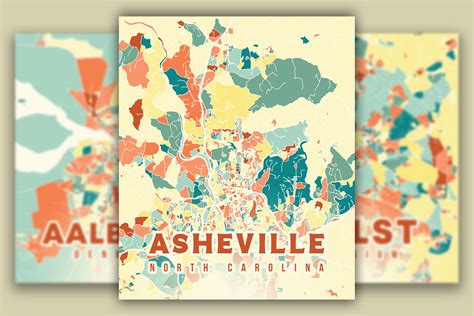 Asheville North Carolina Colorful Map Graphic By Poster Boutique