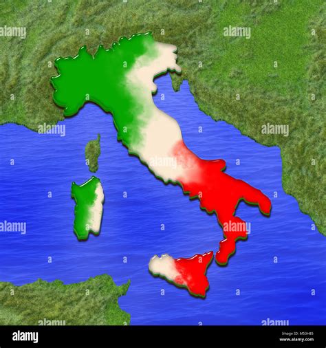 Mapa 3D De Italia Pintado Con Los Colores De La Bandera Italiana