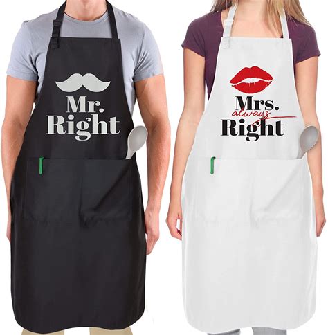 Zulay Kitchen Funny Aprons for Couples, 2-Pack, Black with Pockets, Mr ...