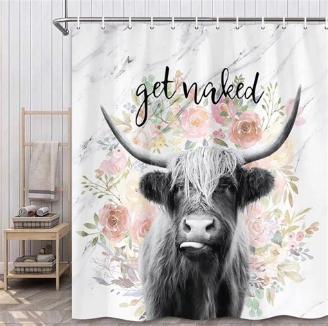 Get Naked Fabric Shower Curtain Farmhouse Highland Cow Bull Shower Curtain With Hooks Funny