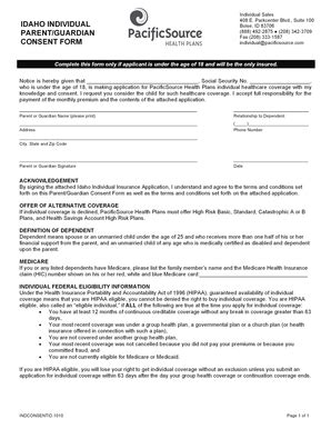 Fillable Online Idaho Individual Parent Guardian Consent Form