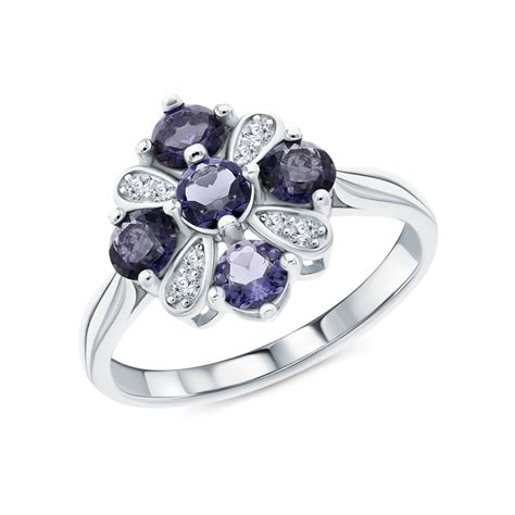 Серебряное кольцо с иолитом и фианитами BASTET S42970-K9W-01: белое ...