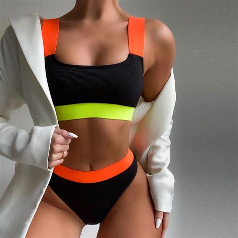 Jacenvly Bikini Swimsuits For Women Quick Drying Sexy Women Bikini Patchword Splicing Two Piece