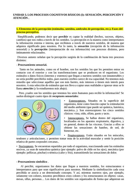 TEMA3 Psicologia EXPLICACIÓN TEMA UNIDAD 3 LOS PROCESOS COGNITIVOS