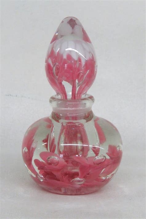 Joe St Clair Art Glass Pink Floral Paperweight Perfum Gem