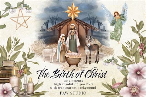 Religious Christmas Clipart Birth Jesus Creative Market