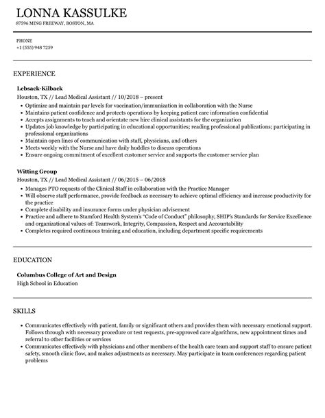 Lead Medical Assistant Resume Samples Velvet Jobs