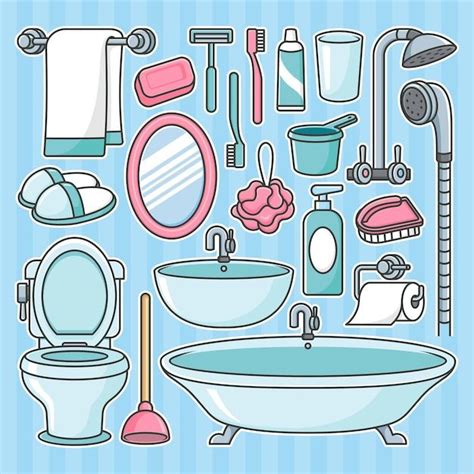 Linda Ilustración De Dibujos Animados De Cosas En El Baño Vector