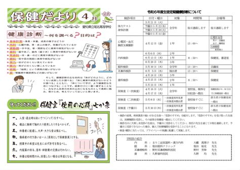 保健だより 4月号 尾北高等学校：bihoku High School